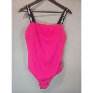 Puma Womens Hot Pink Ribbed swimsuit Logo Straps Square Neck XXL 76710-SP23